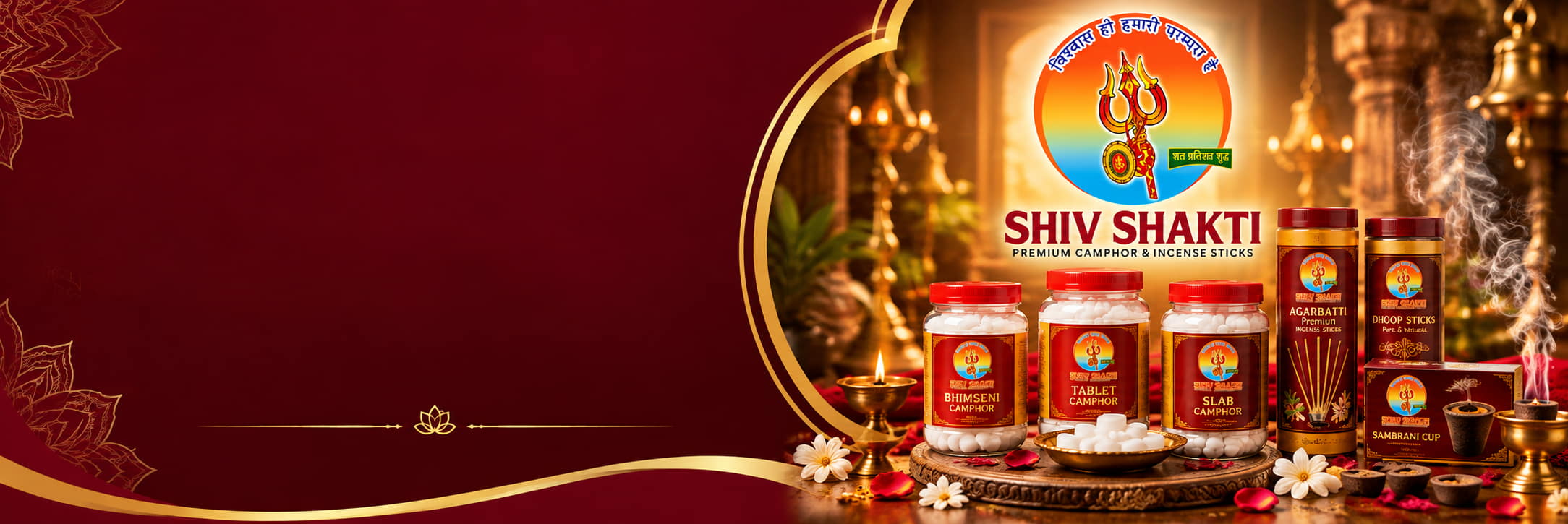 Bhimseni, tablet and slab camphor jars with agarbatti and dhoop sticks