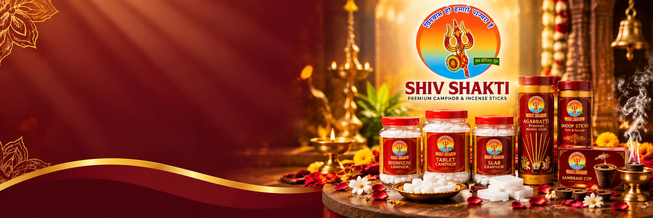 Pure camphor tablets, incense sticks and sambrani cups by Shiv Shakti